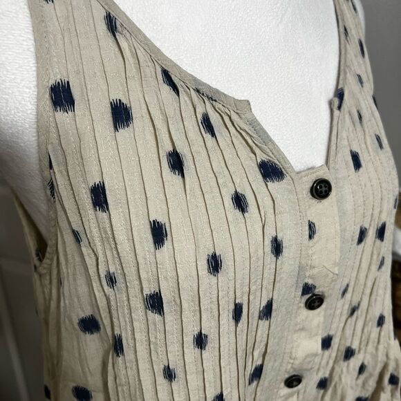 Anthropologie Maeve Saona Polka Dot Tank Pleat Swing Tan Blue medium 8 - Picture 14 of 14